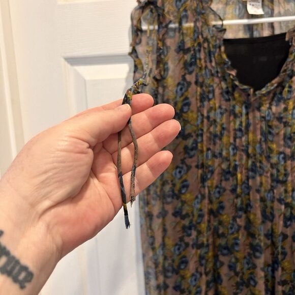 Natural Life Dress Small Floral Flutter Sleeve Boho‎ Rayon Sheer Pintucks - Picture 5 of 9